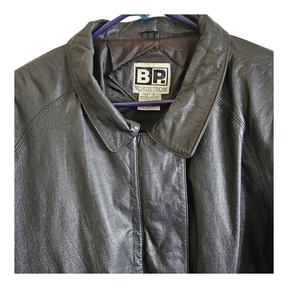 Nordstrom BP. Women's Black Leather Moto Jacket Coat Size Medium - Picture 3 of 14